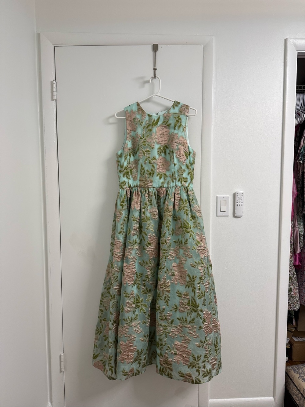 Shoshanna Serra Jacquard Green Blue Pink Blush Floral Midnight Midi Dress Gown - Picture 5 of 8